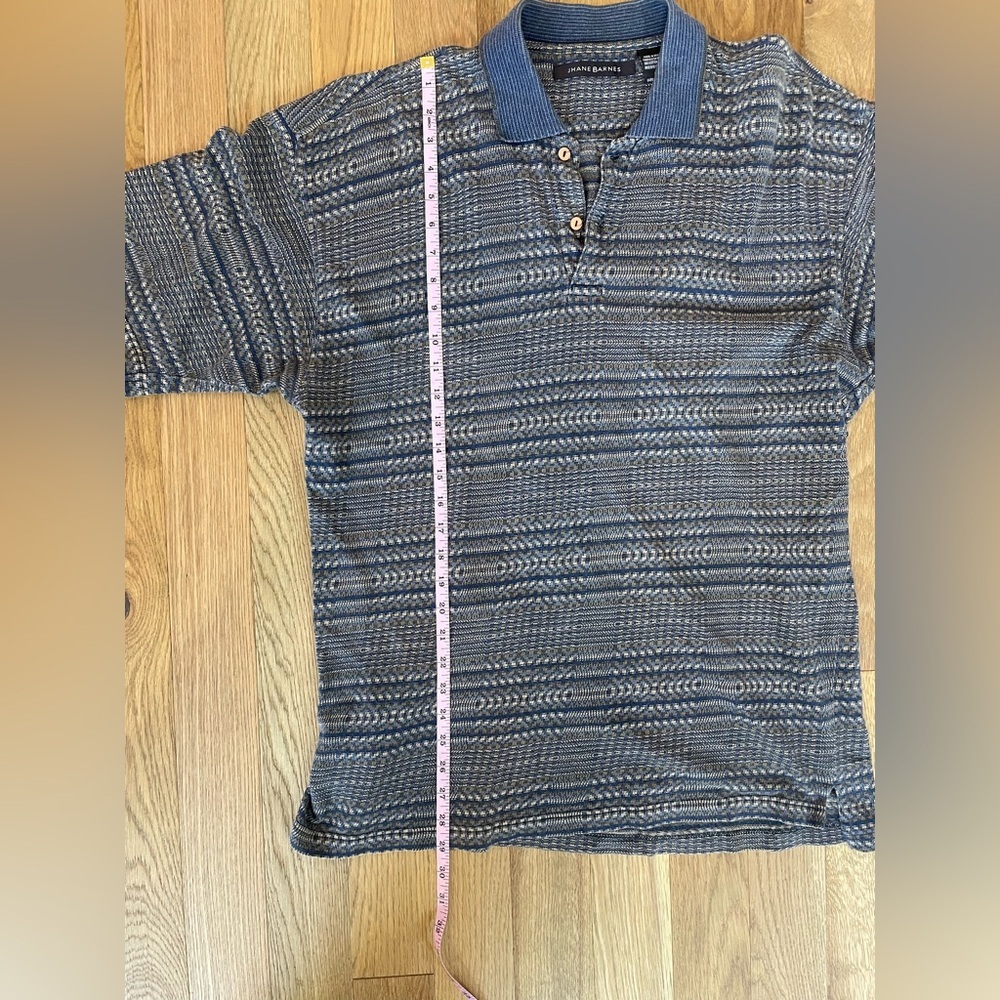 Jhane Barnes 100% Cotton Navy and Gray Striped Polo Shirt - Picture 7 of 11